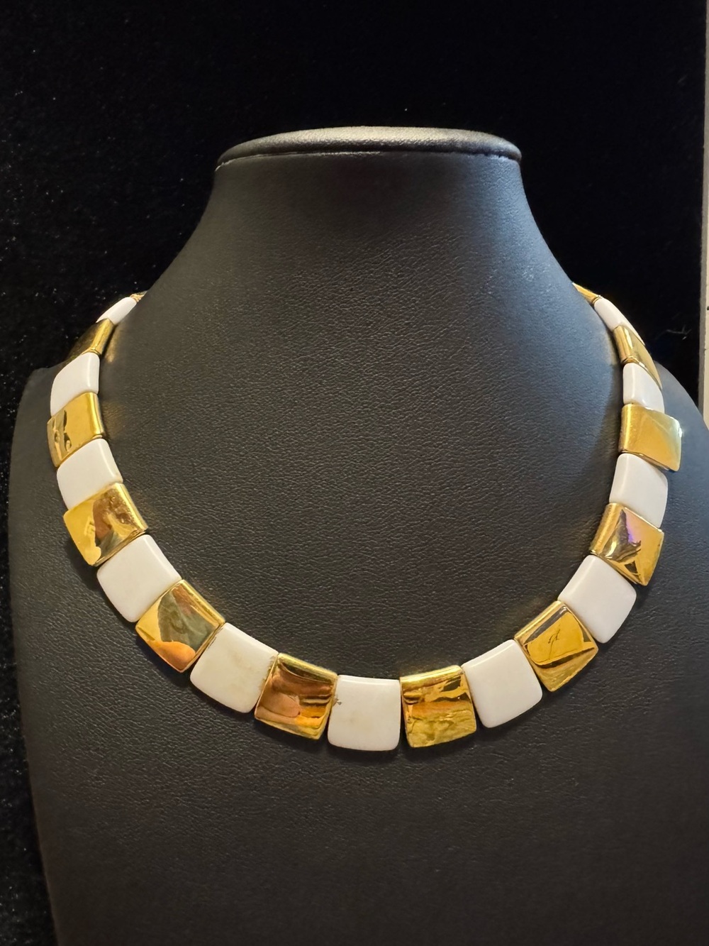 Monet Vintage Gold and White Enamel Choker Necklace